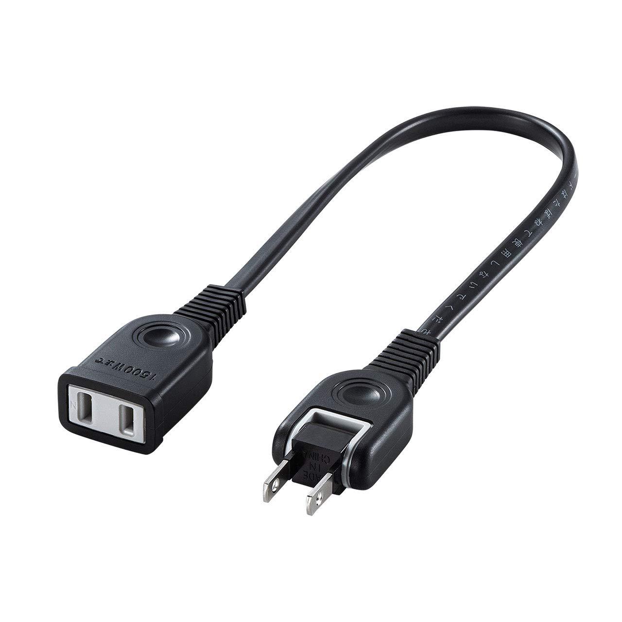 Sanwa Supply Power Extension Cord 0.3m Insulated Cap Swing Plug Tracking Fire Prevention Black TAP-EX21003BK