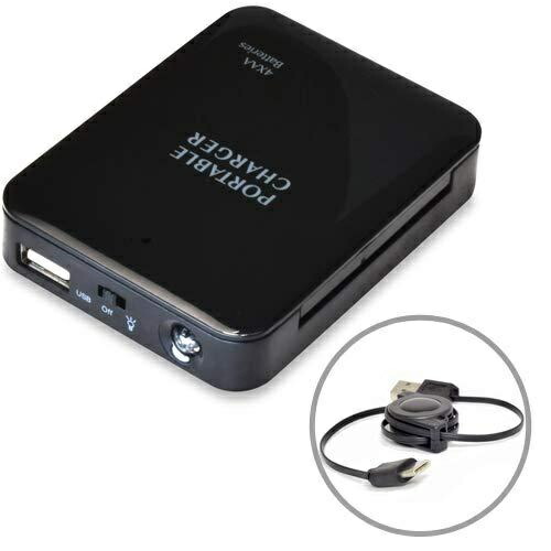 Japan Trust Technology USB Battery Pack with AA Batteries (Black) USB Type-C Cable Set