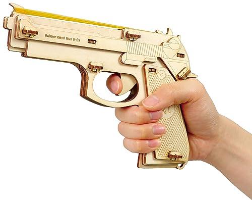 Artec Wooden 9-Shot Rubber Band Gun 58195 No Glue Required Includes Accessories Assembly Required 15 Rubber Bands Included Toy Gun Craft Project Wooden Pistol Rapid Fire