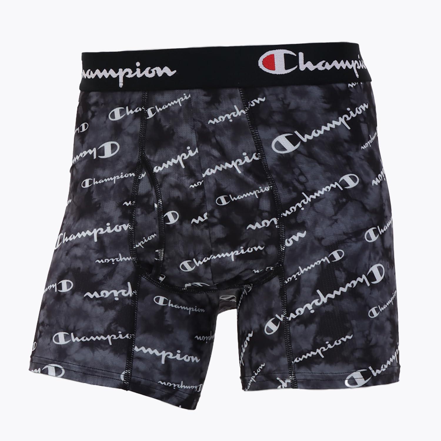 [Champion] Boxer Briefs doubleDRY® X-TEMP® Moisture-Wicking Quick-Dry Antibacterial Odor Control Stretch Breathable Script Logo Stretch Jersey Boxer Briefs Men's Underwear CM6EY202 Black L