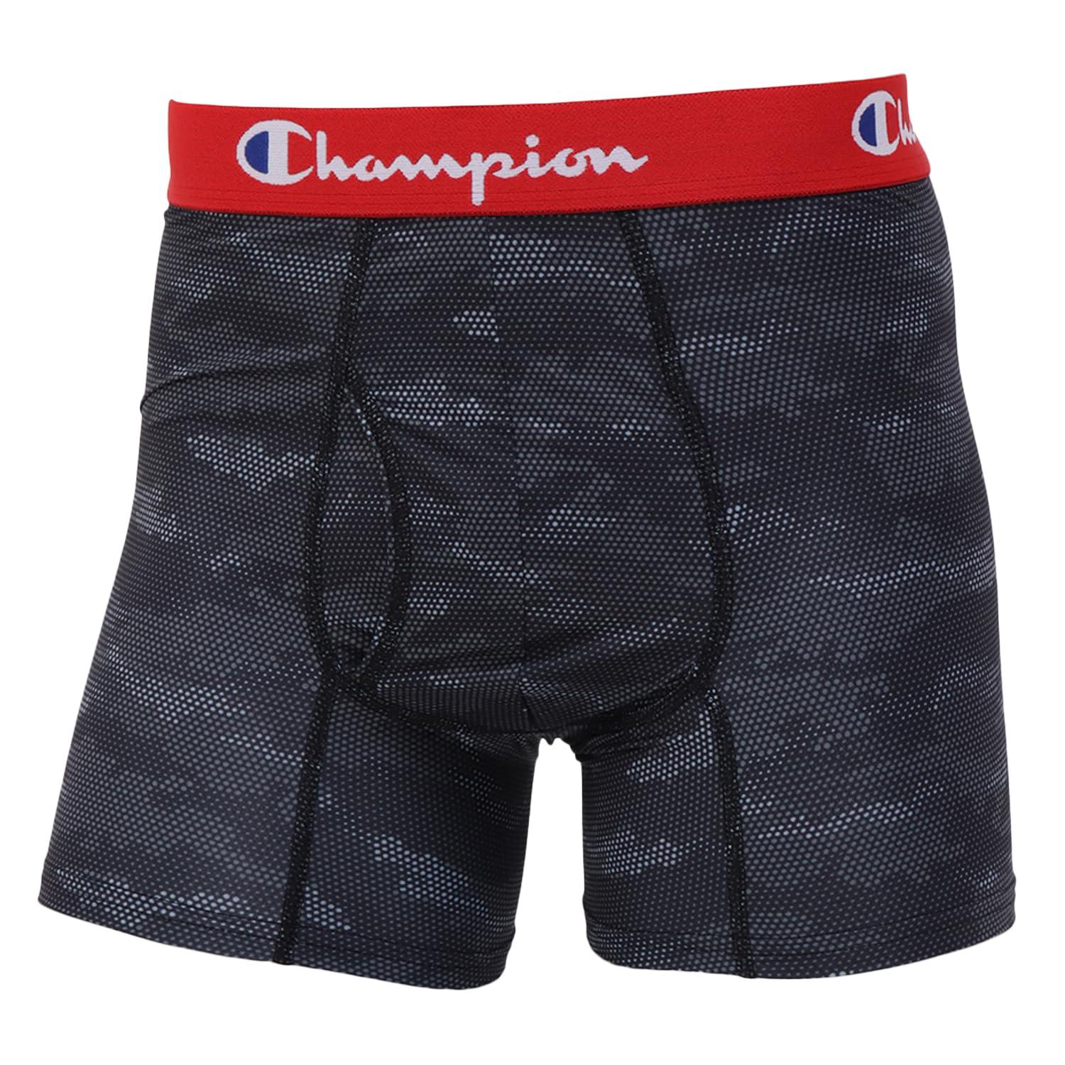 [Champion] Boxer Briefs doubleDRY® X-TEMP® Moisture-Wicking Quick-Dry Antibacterial Odor Control Stretch Breathable Script Logo Stretch Jersey Boxer Briefs Underwear Men's CM6EY202 Black X Red M