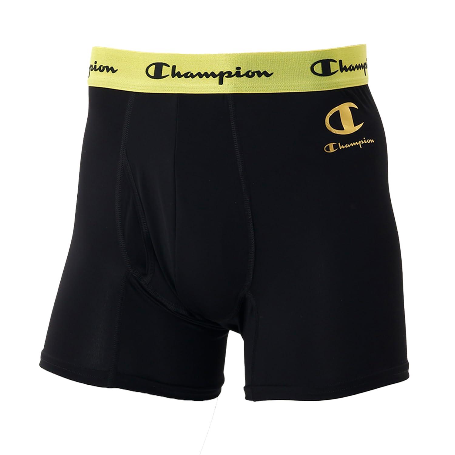 [Champion] Boxer Briefs doubleDRY® X-TEMP® Moisture-Wicking Quick-Dry Antibacterial Odor Control Cooling Script Logo Stretch Jersey Boxer Briefs Men's Underwear CM6EZ201 Black X Gold