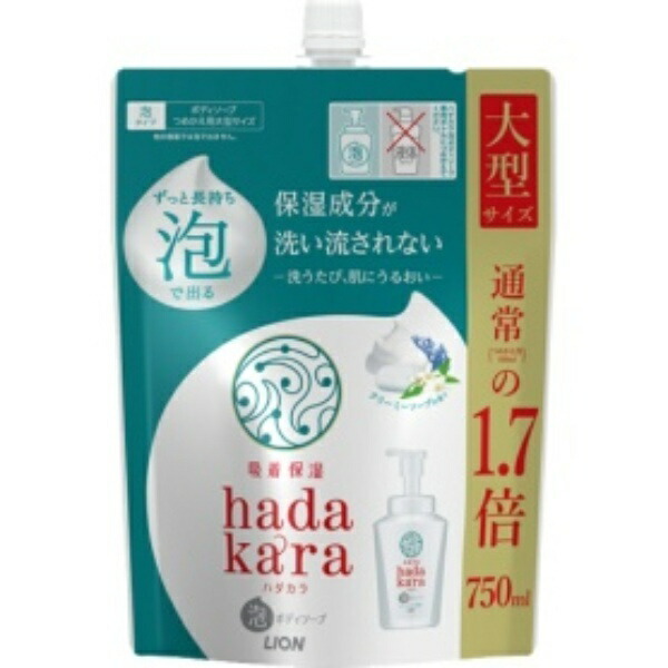 Lion Hadakara Body Soap Foaming Type Creamy Soap Scent Large Refill 750ml 1 Pack