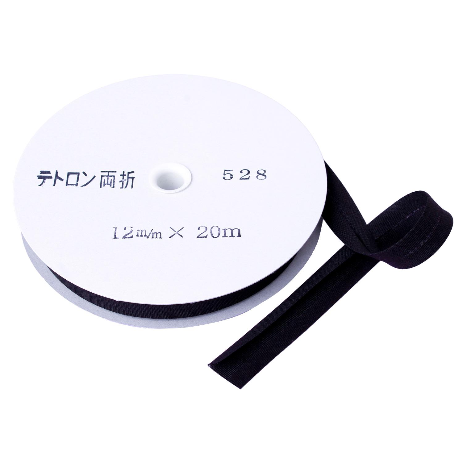 Asahi Bias Tape Tetron Bias Double-Fold 12mm Width × 20m Roll Black Col.528