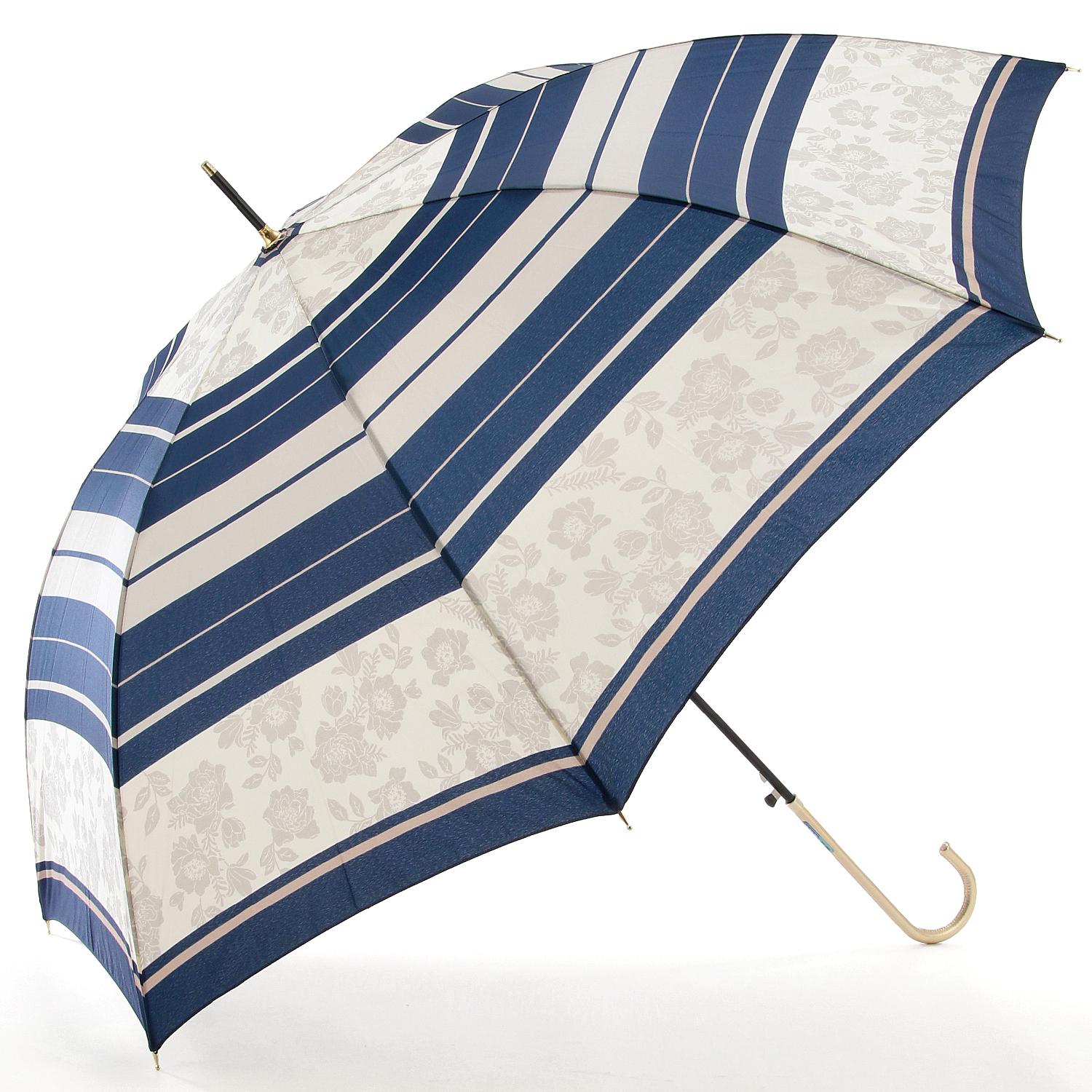 Miyajima Long Umbrella 60cm Jump Slim 8mm Wind-Resistant Frame Floral Border Navy