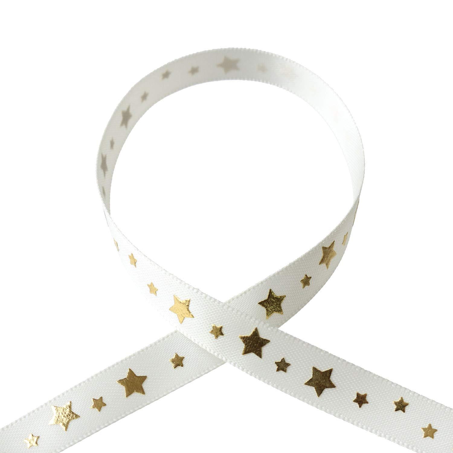 Blanc de Core Ribbon Star Print Satin No.3514-12 10mm × 10m