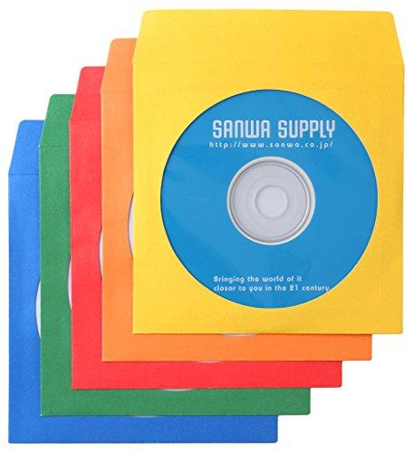 Sanwa Supply DVD/CD Paper Sleeve Case Single Disc Capacity 5-Color Mix 100-Pack FCD-PS100MXN