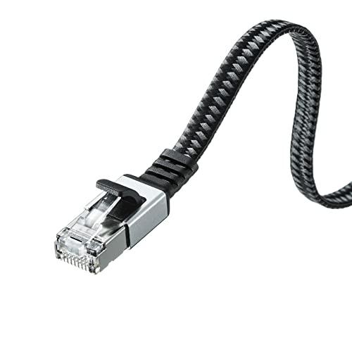 Sanwa Supply LAN Cable CAT6A Mesh Flat Metal Connector 10Gbps/500MHz Gigabit Ethernet Cable RJ45 Connector with Clip Break Prevention (1m) Black & Gray KB-FL6AME-01BK