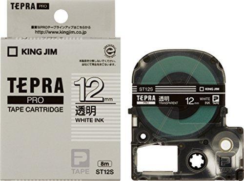 Kingjim Tepla PRO Tape Cartridge 12mm Transparent Label/White Text Length 8m ST12S