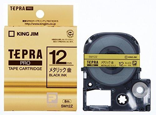 Kingjim Tepla PRO Tape Cartridge Color Label (Metallic) 12mm Gold Label/Black Text Length 8m SM12Z