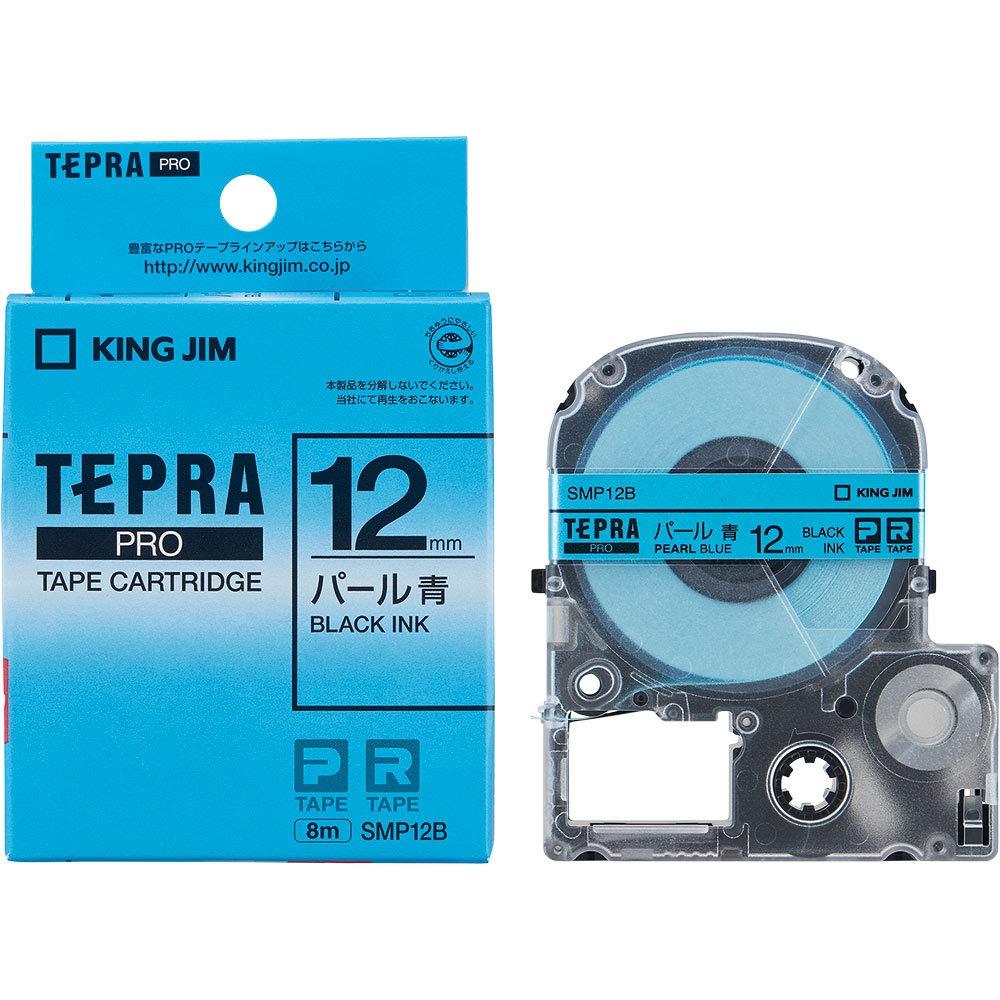 King Jim Tepla PRO Tape Cartridge Color Label (Pearl) 12mm Blue Label/Black Text Length 8m SMP12B