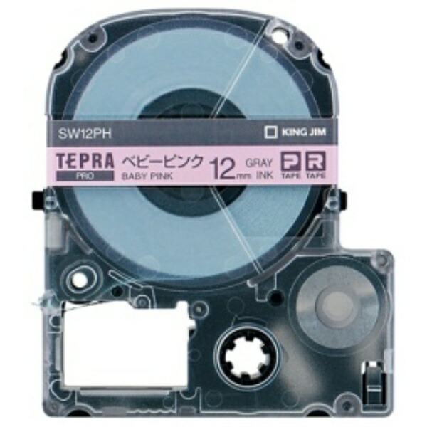 Kingjim Tepla PRO Tape Cartridge Color Label (Soft) 12mm Baby Pink/Gray Text Length 8m SW12PH