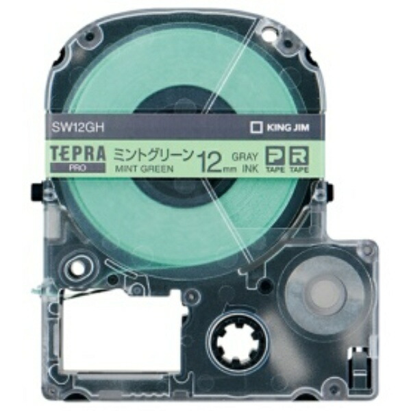 King Jim Tepla PRO Tape Cartridge Color Label (Soft) 12mm Mint Green/Gray Text 8m SW12GH