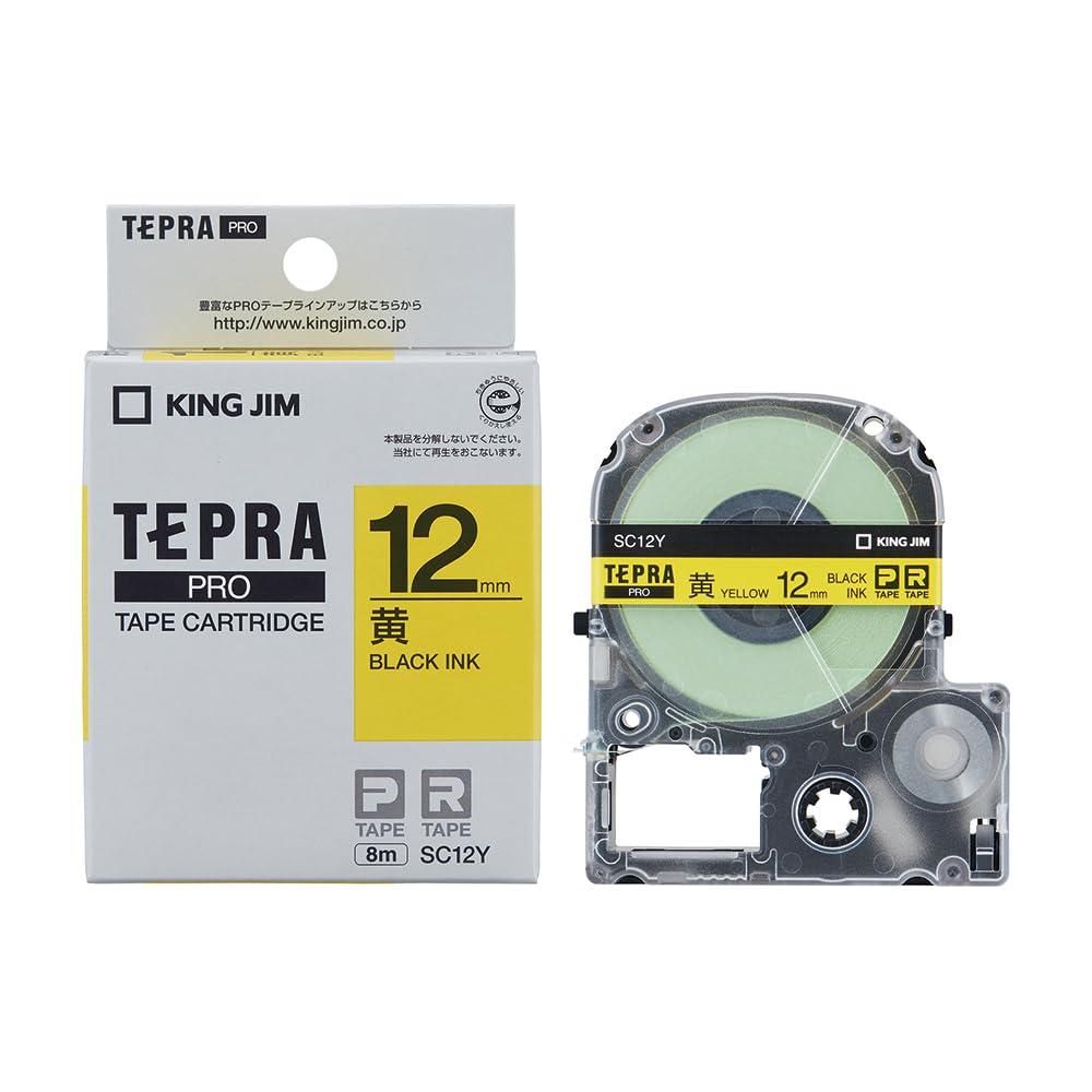 King Jim Tape Cartridge Tepla PRO Color Label SC12Y Yellow/Black Text 12mm