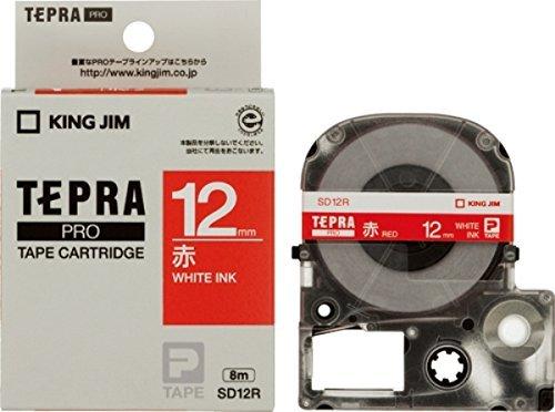 King Jim Tepla PRO Tape Cartridge Color Label (Vivid) 12mm Red Label/White Text Length 8m SD12R