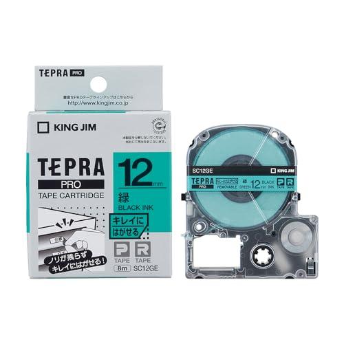 King Jim Tepla PRO Tape Cartridge Clean-Peel Labels 12mm Green Label/Black Text Length 8m SC12GE