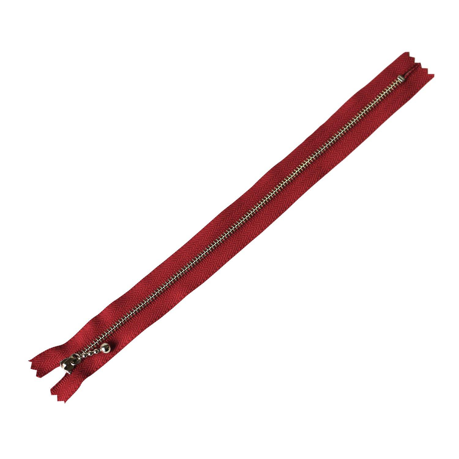 Y.K.K. Beaded Zipper, Silver, Engine Red, 25cm, 10 Pieces in Same Color, 3N25-520