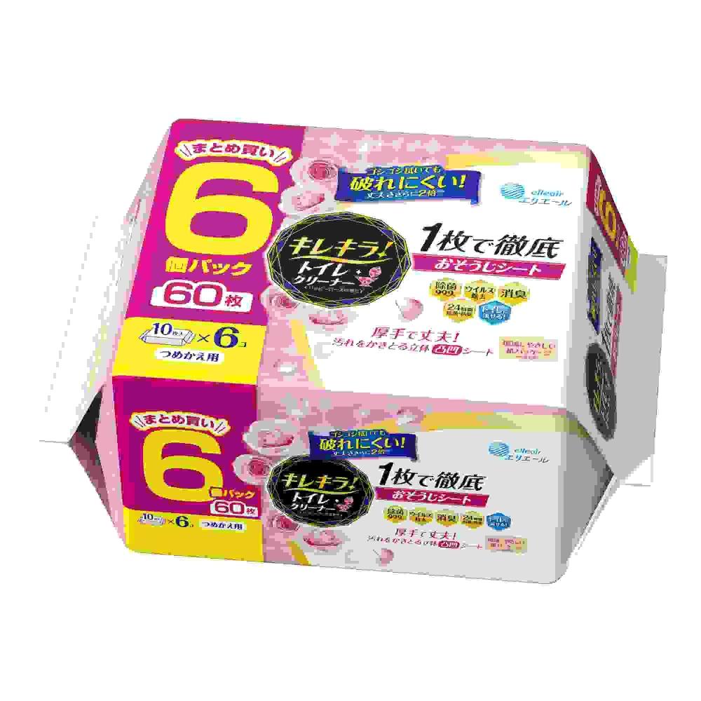 Kirekira! Toilet Cleaner One Sheet Thorough Cleaning Wipes Happy Rose Refill Pack 60 Sheets (10 sheets × 6 packs)
