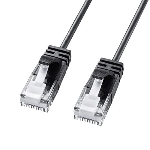 Sanwa Supply LAN Cable CAT6A Ultra-Thin Type 10Gbps/500MHz Gigabit Ethernet Cable with Snap-Proof RJ45 Connectors (2m) Black KB-SL6A-02BK