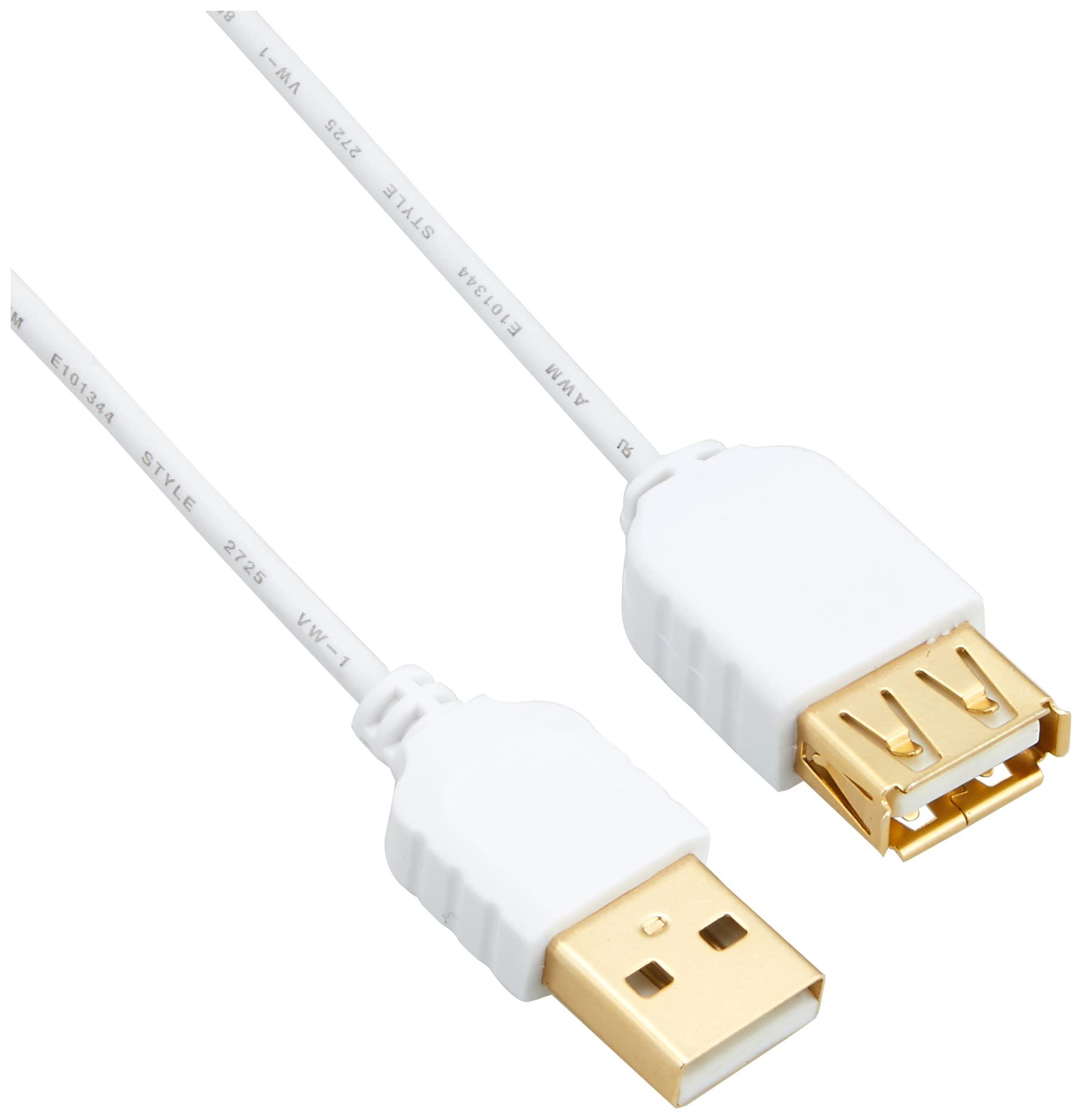 Sanwa Supply Ultra-Thin USB Extension Cable (Type A to Type A Female Extension Type, White, 1m) KU-SLEN10WK
