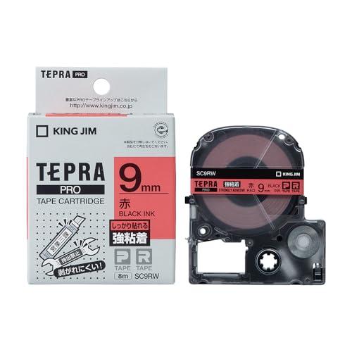 Kingjim Tepla PRO Tape Cartridge, Strong Adhesive, 9mm, Red Label/Black Text, Length 8m SC9RW