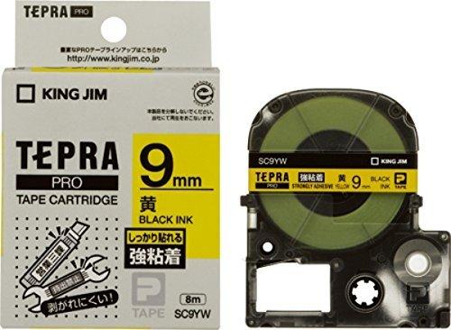 Kingjim Tepla PRO Tape Cartridge, Strong Adhesive, 9mm, Yellow Label/Black Text, Length 8m SC9YW