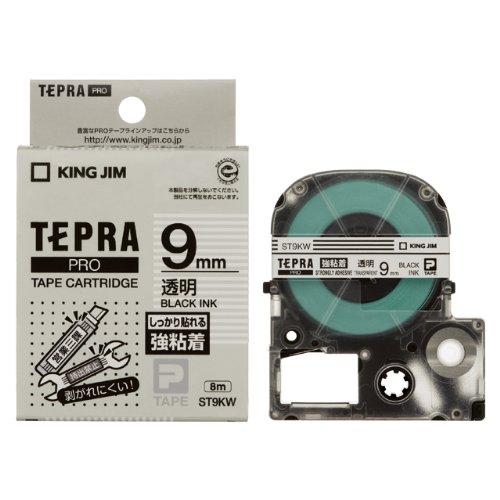 Kingjim Tepla PRO Tape Cartridge, Strong Adhesive, 9mm, Transparent Label/Black Text, Length 8m, ST9KW