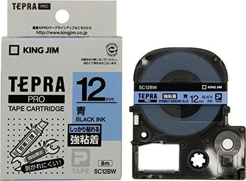 Kingjim Tepla PRO Tape Cartridge, Strong Adhesive, 12mm, Blue Label/Black Text, Length 8m SC12BW