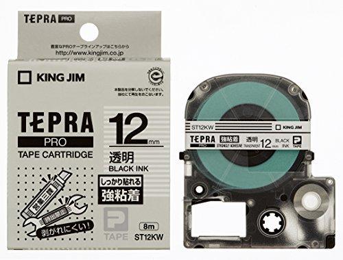 King Jim Tepla PRO Tape Cartridge Strong Adhesive 12mm Transparent Label/Black Text Length 8m ST12KW