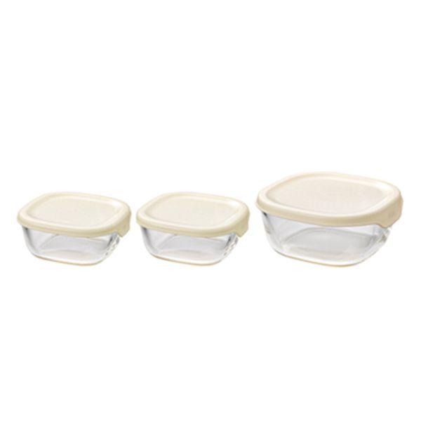 HARIO Heat-Resistant Glass Storage Container Made in Japan White KST-2012-OW 3-Piece Set