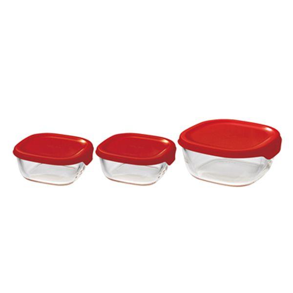 HARIO Heat-Resistant Glass Storage Container Made in Japan Red KST-2012-R 3-Piece Set