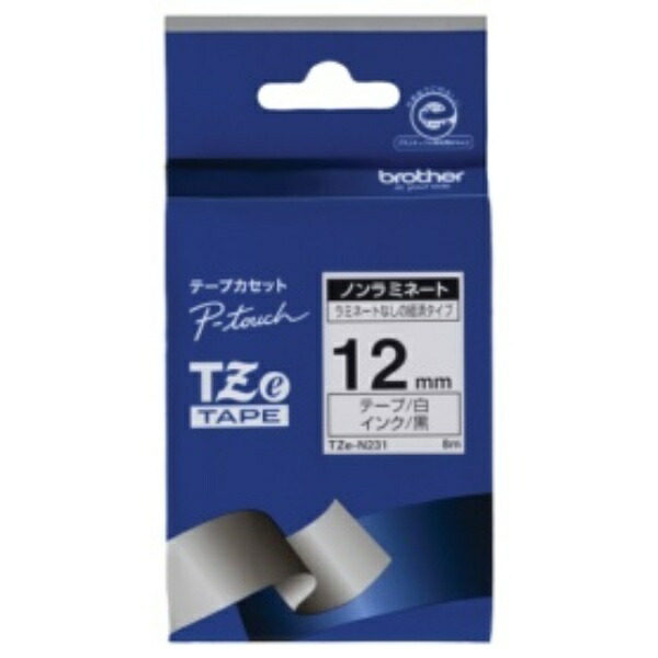 Brother P-touch TZE Tape Non-Laminated Tape 12mm White/Black Text TZE-N231 1 Roll