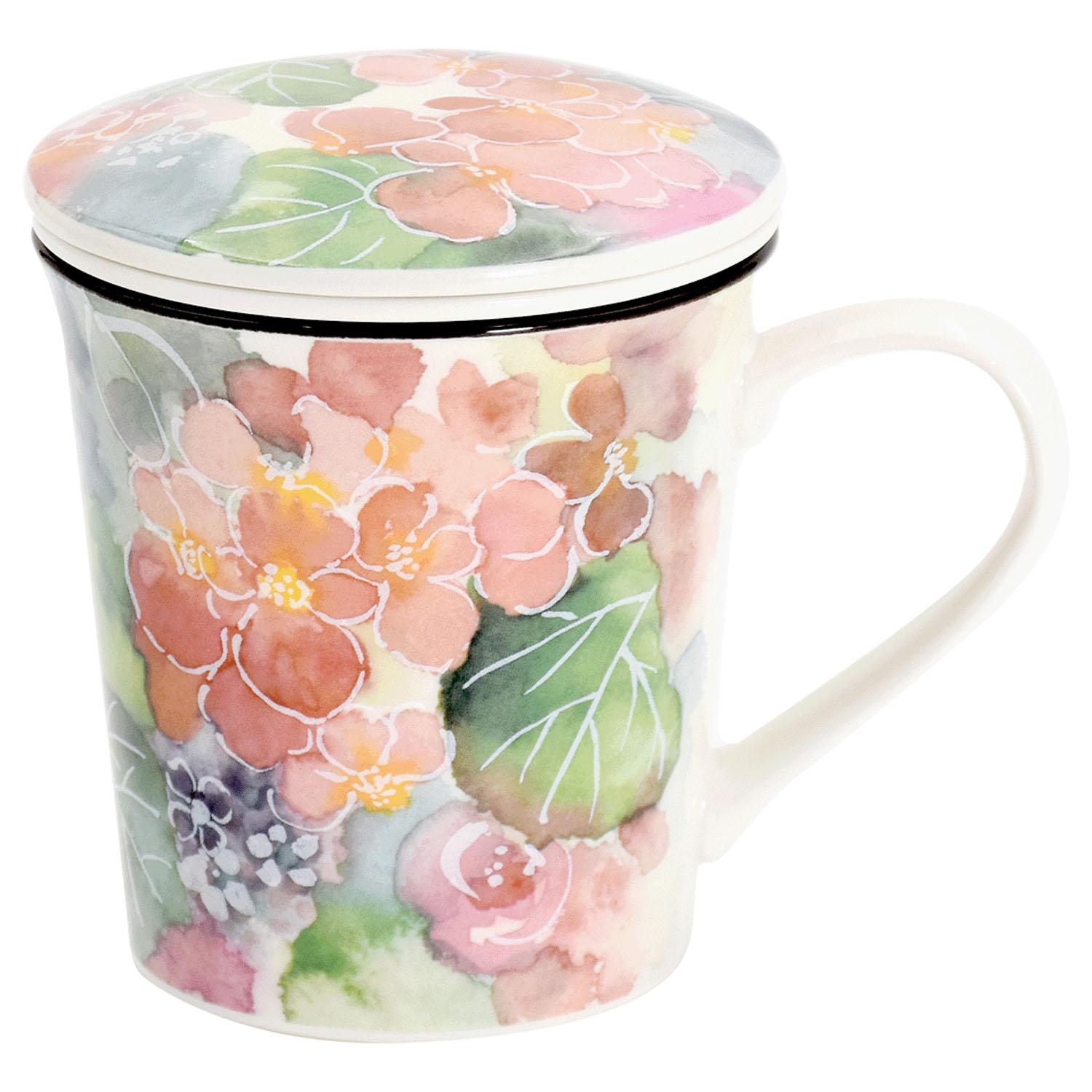 Ceramic Indigo Flower Arrangement Lid Mug (with Tea Strainer) Begonia Size: Approx. W21.5 D9.8 H10.4 cm 60200