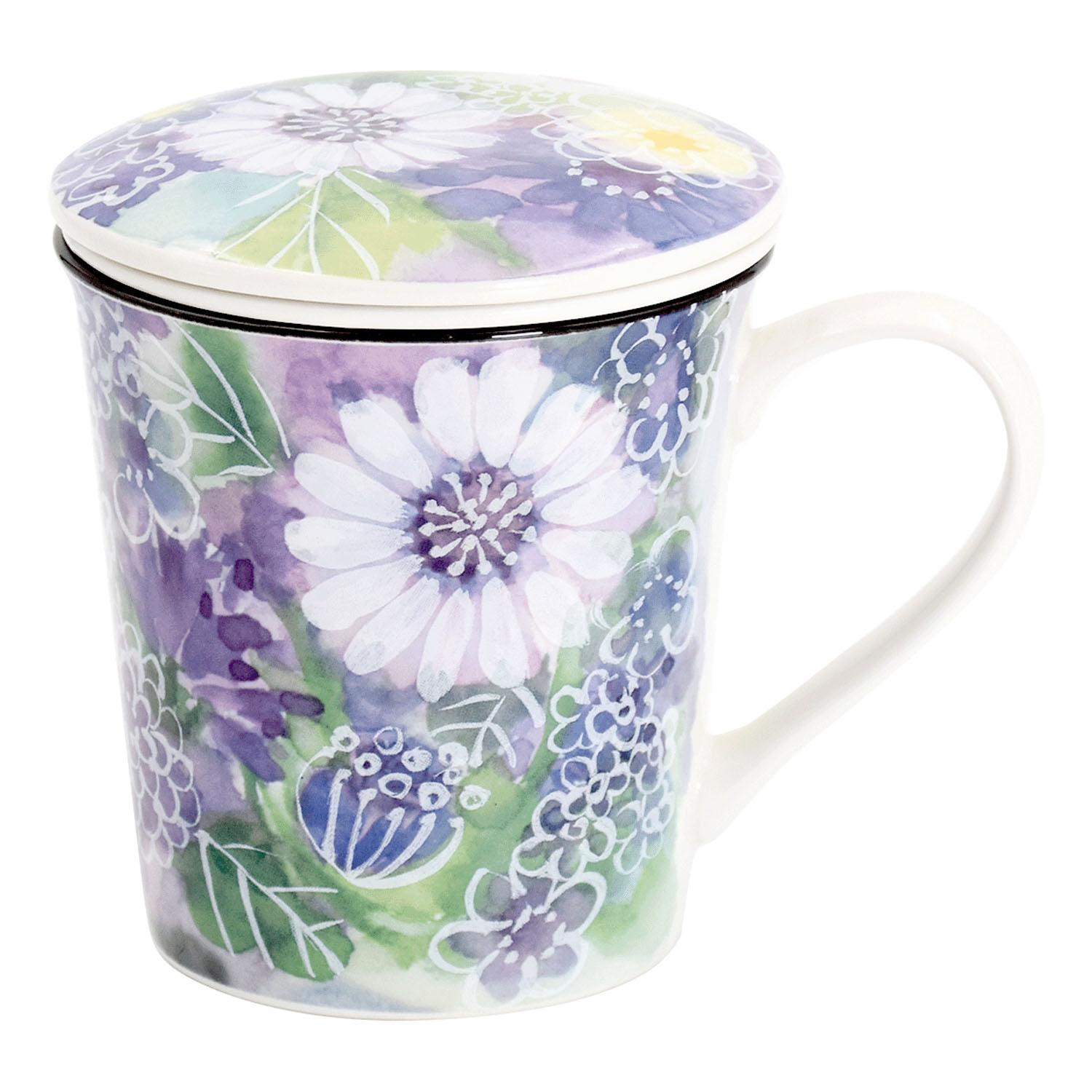 Ceramic Indigo Flower Arrangement Lid Mug (with Tea Strainer) Chrysanthemum Size: Approx. W21.5 D9.8 H10.4 cm 60201