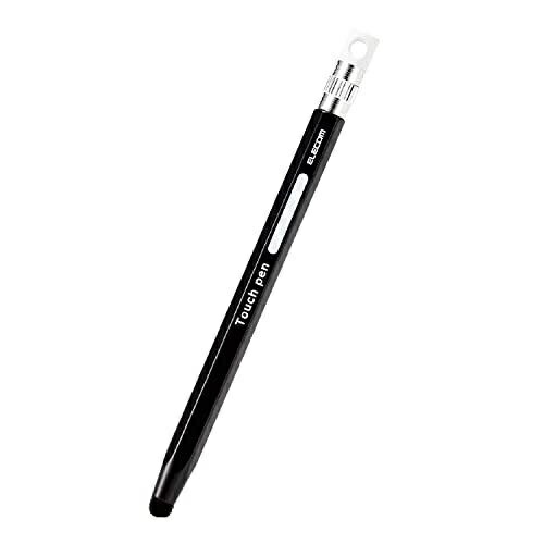 ELECOM Touch Pen Hexagonal Pencil-Shaped for Children with Strap Hole, Ultra-Sensitive Type (Compatible with Smartphones/Tablets) Replaceable Pen Tip, Black P-TPENCEBK
