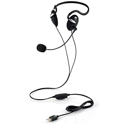 ELECOM Wired Headset with USB Microphone, Neckband Design, Mute Function, Volume Control, Lightweight, Black HS-NB03SUBK
