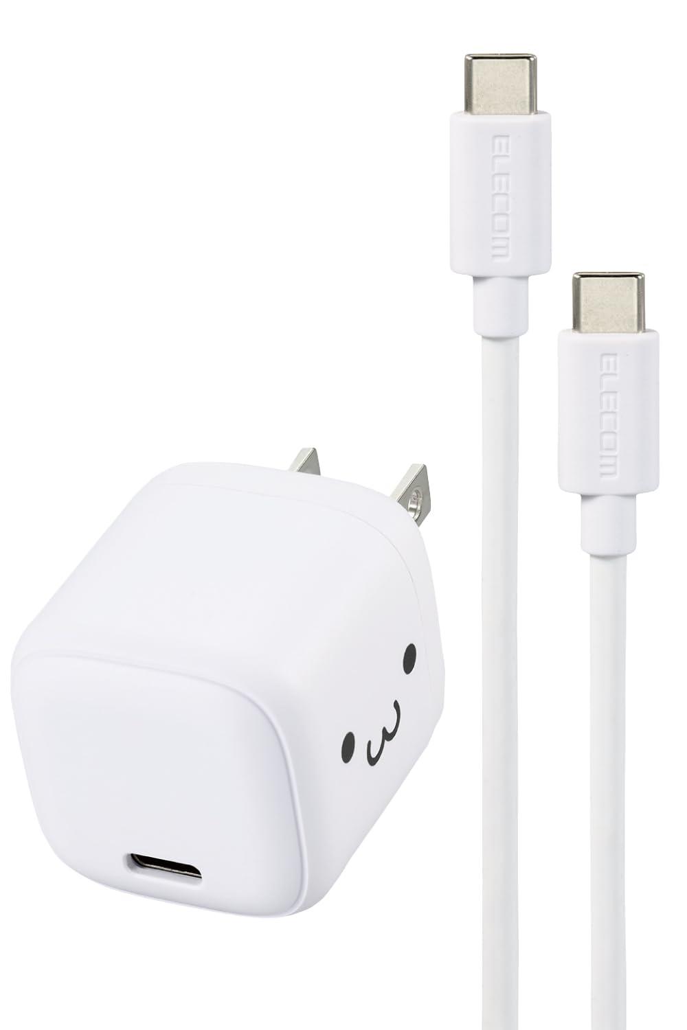 ELECOM Charger Type-C 30W USB PD Compatible USB-C 1 Port Cable Included 1.5m Foldable Plug PSE Certified Shiro-chan MPA-ACCP8130WF