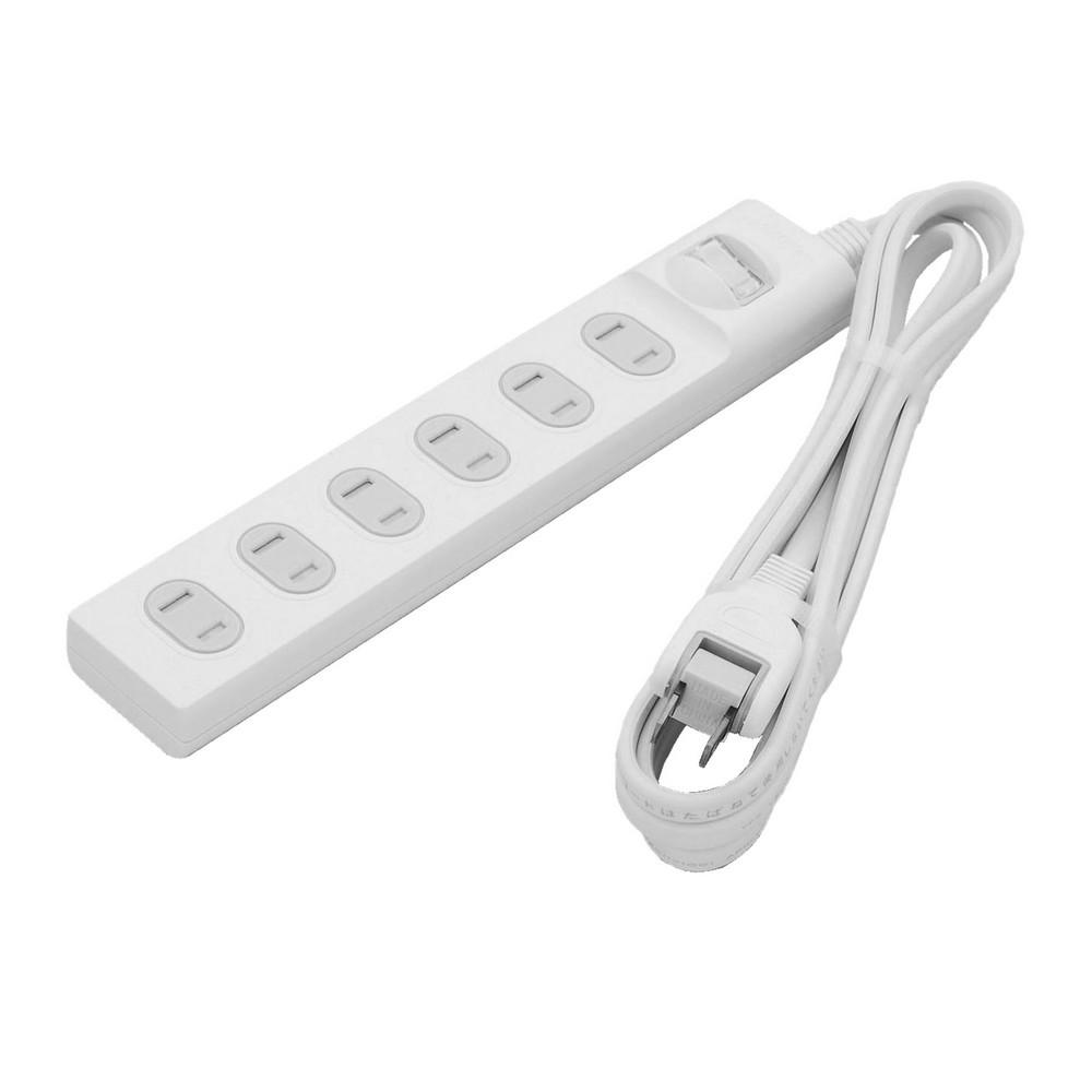 ELPA Door-Equipped Tap Outlet Extension Cord with Safety Central Switch, 6 Outlets, 2m, Door-Equipped Swing Plug WBS-T6020B(W)