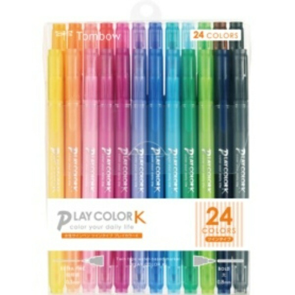 Tombow Water-Based Sign Pen 24 Colors (Bold & Extra Fine Twin Type) Color Pen (Packed with Cute Colors) Play Color K GCF-012