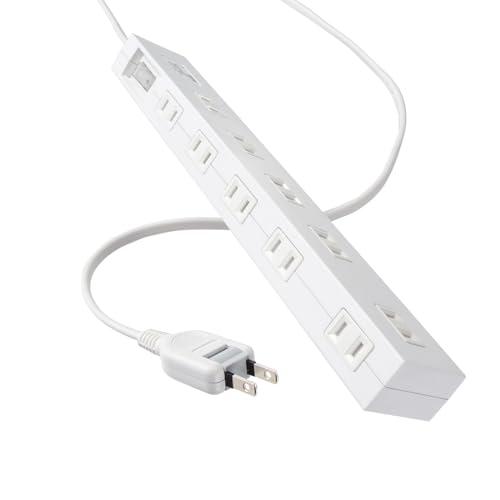 Sanwa Supply Power Strip 10 Outlets・2P (3m) Plenty of Plug Spaces Layout Surge Protector Magnet Dust Shutters Master Switch Swing Plugs White TAP-SP2110N-3W