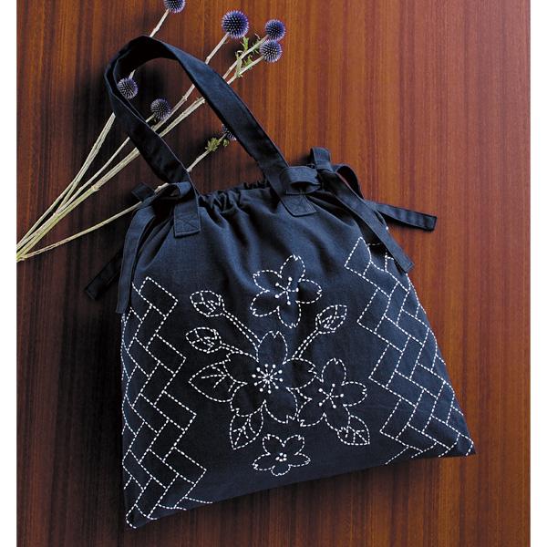 Olimpas Silk Sashiko Shoulder Bag Making Kit (Cherry Blossoms and Cypress Fence)/256