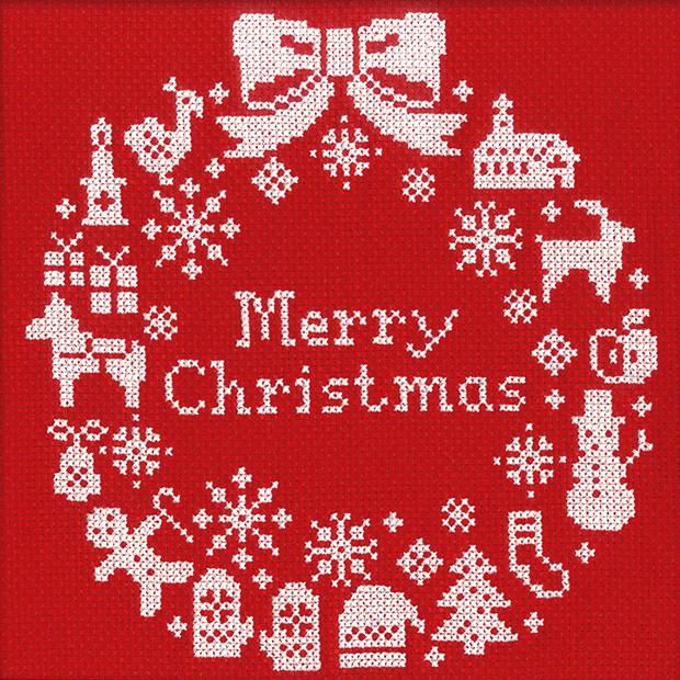 Olimpas Silk Christmas Cross-Stitch Embroidery Kit Christmas Wreath X-100・Red