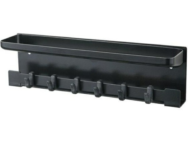 Karl Office Supplies Magnetic Key Hanger with Tray, Movable Hooks, Steel, Black, 6 Hooks KH-001-K