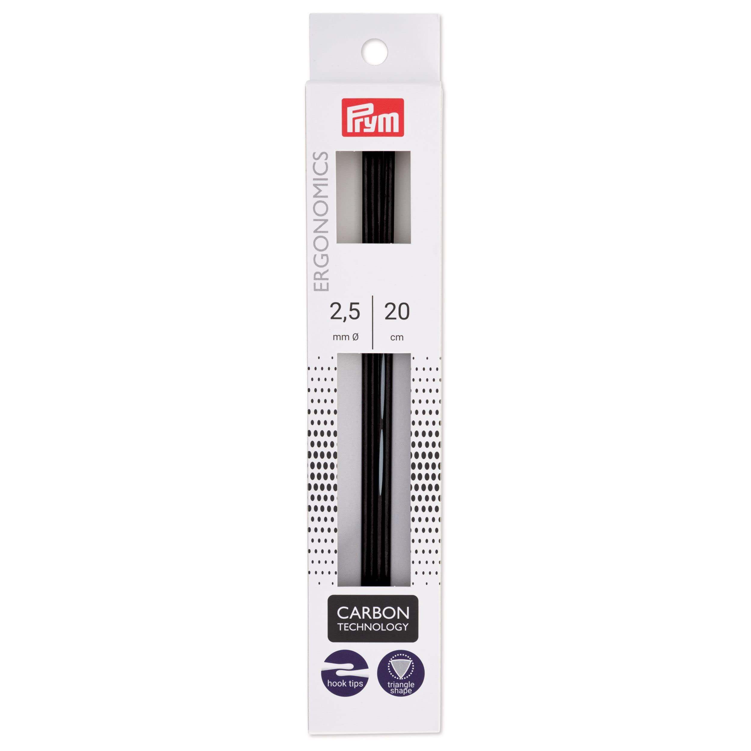 Prym Ergonomic Carbon Knitting Needles, 5-Piece Set, 20cm, 2.5mm, PRM194221, Black