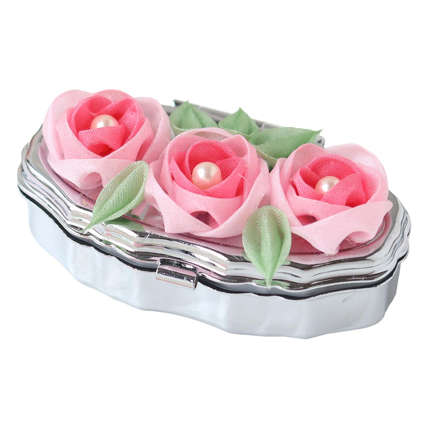 Nippon Chuko Double-Layer Four-Monme Fabric Tsumami Zakka Kit “Flower Work” 33 Pearl Rose Pill Case S50-13