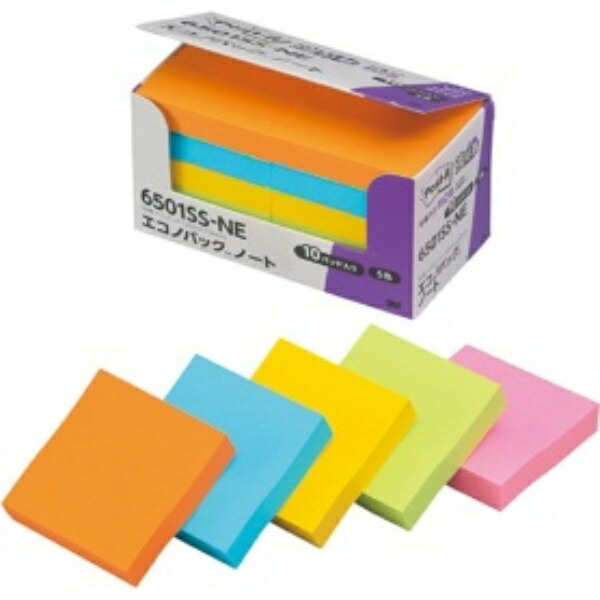 Post-it Notes, Strong Adhesive, Neon Colors, 50×50mm, 90 Sheets × 10 Packs, 6501SS-NE