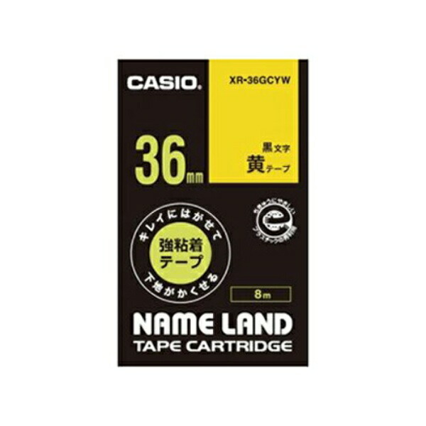 Casio Label Writer NameLand Strong Adhesive Tape for Clean Removal and Concealing Underlayers 36mm XR-36GCYW Yellow
