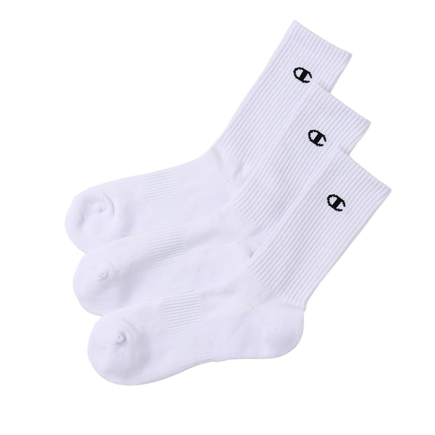 [Champion] Socks (3-Pack) Antibacterial Odor Control Single-Point Logo 3-Pack Mid-Calf Socks Accessories C3-ZB722S Men's White 25.0 cm