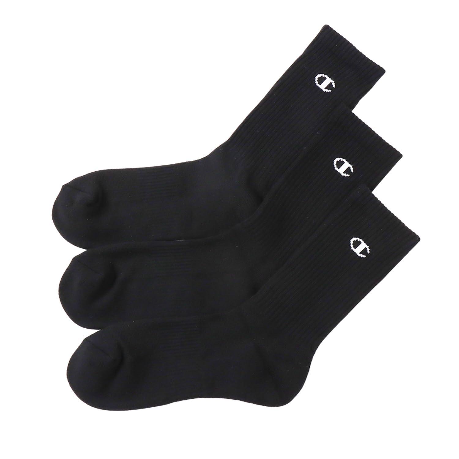 [Champion] Socks (3-Pack) Antibacterial Odor Control Single-Point Logo 3-Pack Mid-Calf Socks Accessories C3-ZB722S Men's Black 23.0 cm