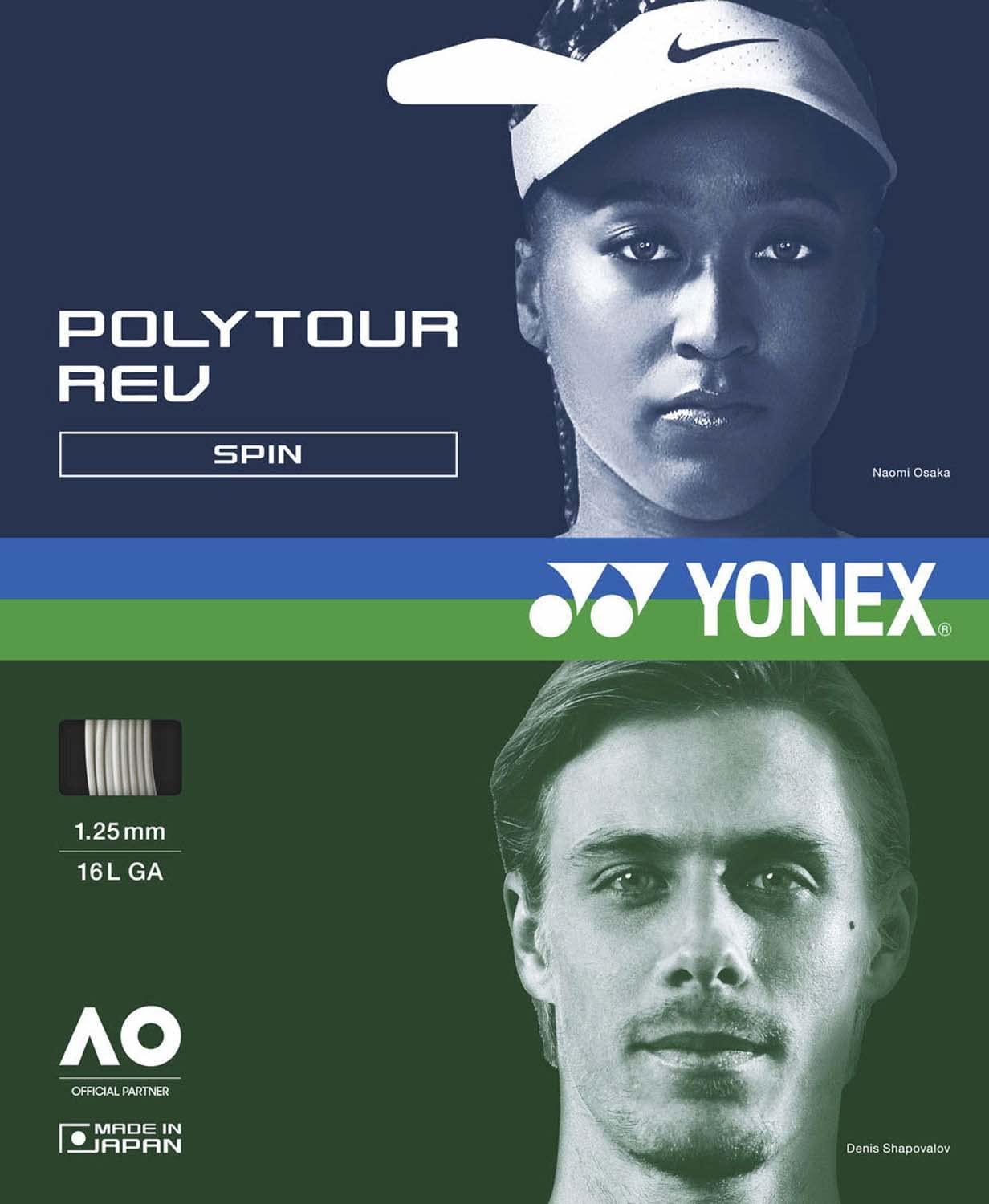 YONEX Tennis Hard Tennis String Poly Tour Rev 130 Gutt High Spin White (011) PTGR130